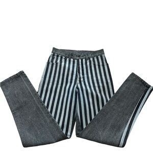 Vintage 80s Paris Traffic Stripes Gray/blue Jeans 100% Cotton